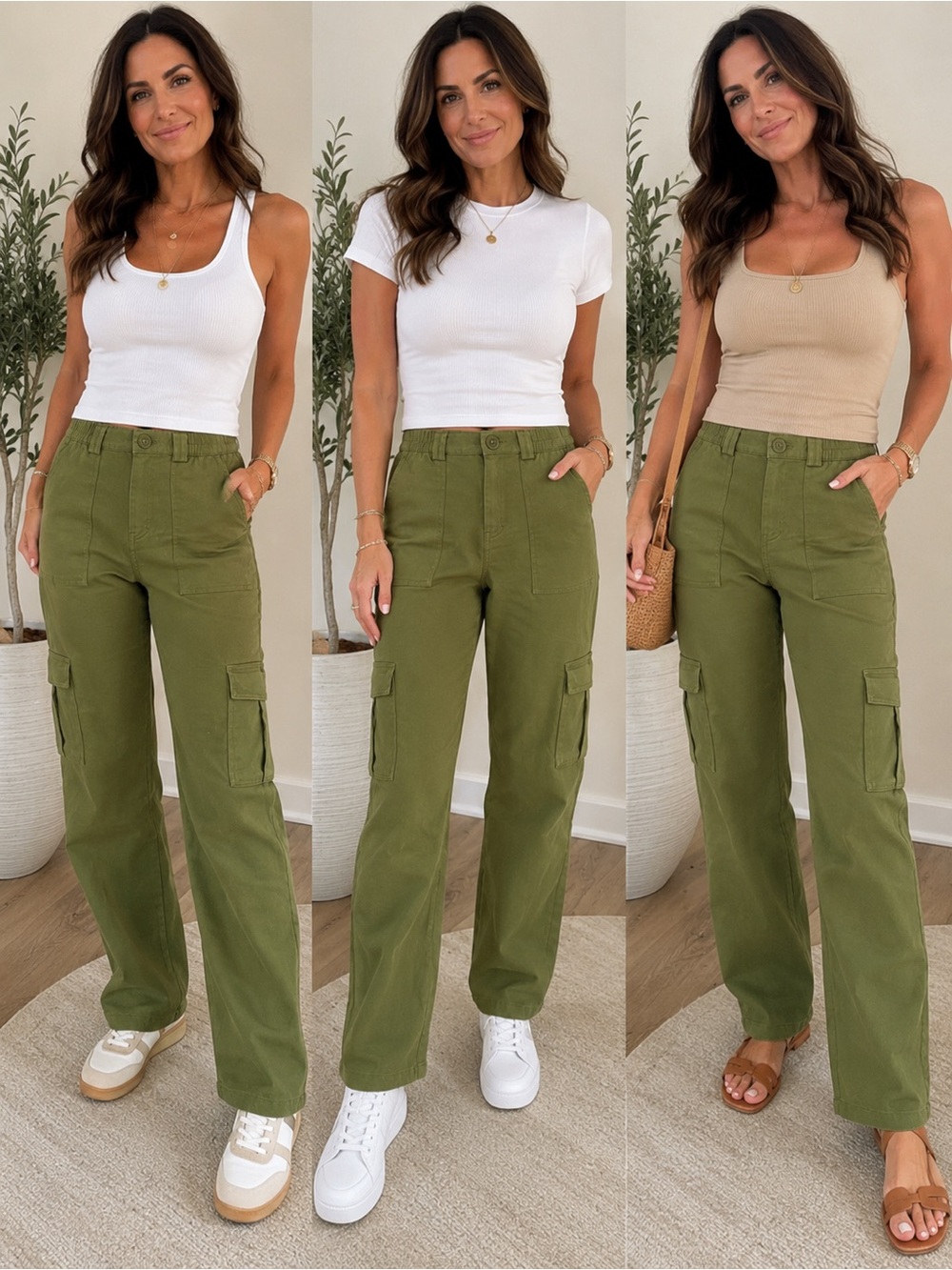 High-Rise Olive Cargo Pants for Women Small
